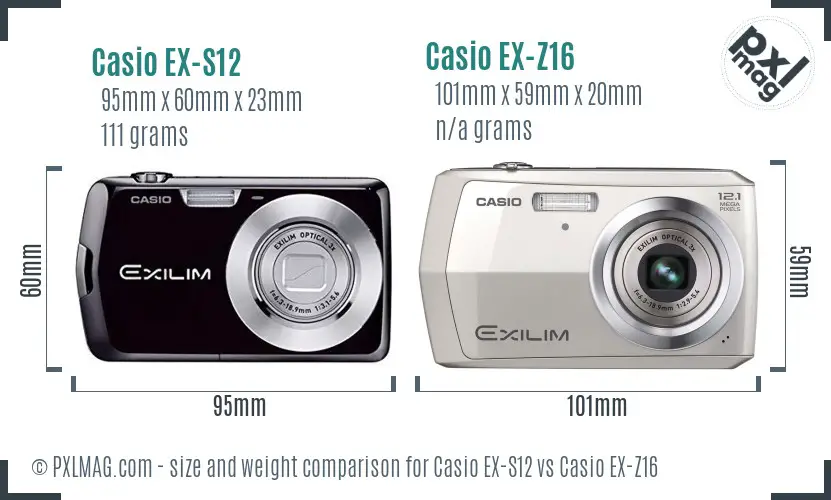 Casio EX-S12 vs Casio EX-Z16 size comparison