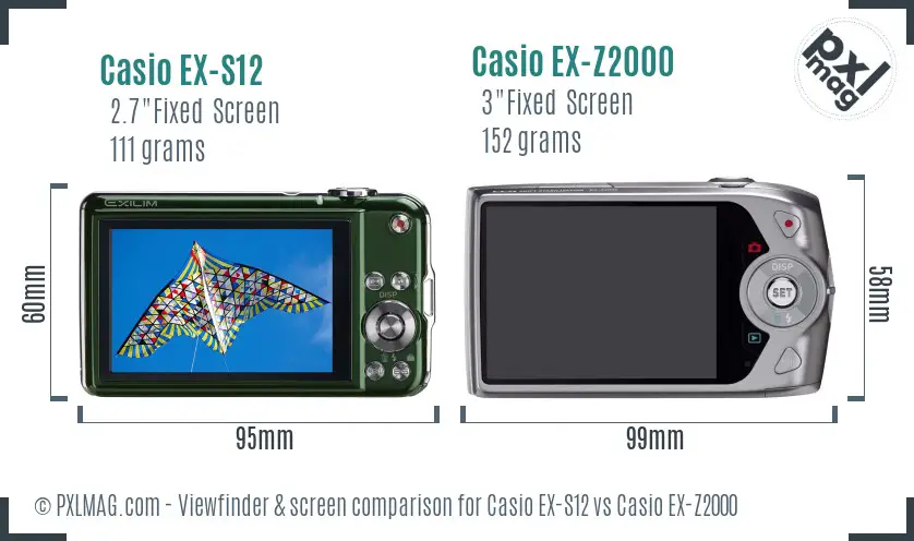 Casio EX-S12 vs Casio EX-Z2000 Screen and Viewfinder comparison