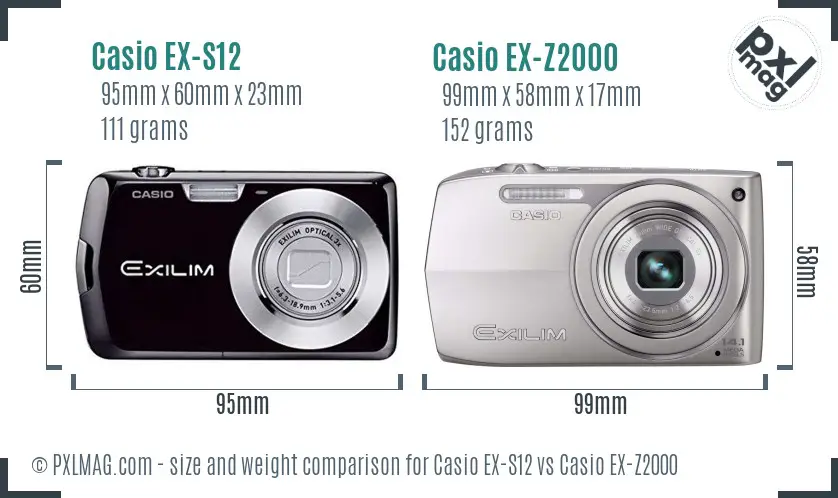 Casio EX-S12 vs Casio EX-Z2000 size comparison
