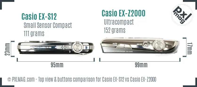 Casio EX-S12 vs Casio EX-Z2000 top view buttons comparison