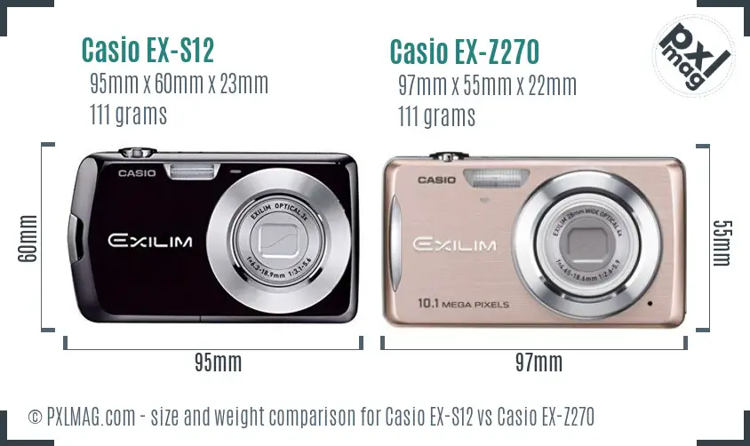 Casio EX-S12 vs Casio EX-Z270 size comparison