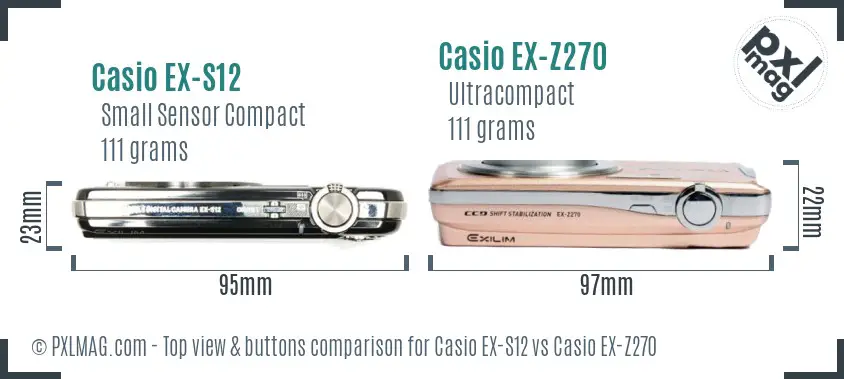 Casio EX-S12 vs Casio EX-Z270 top view buttons comparison