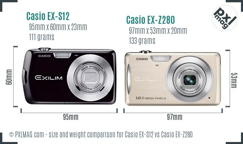 Casio EX-S12 vs Casio EX-Z280 size comparison