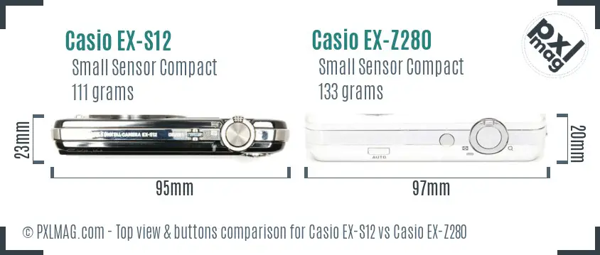 Casio EX-S12 vs Casio EX-Z280 top view buttons comparison