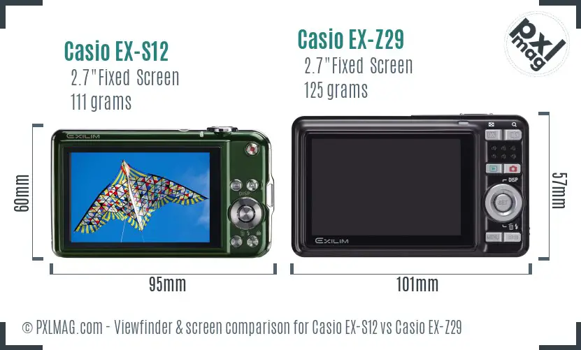 Casio EX-S12 vs Casio EX-Z29 Screen and Viewfinder comparison