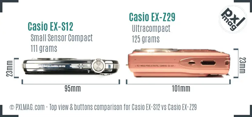 Casio EX-S12 vs Casio EX-Z29 top view buttons comparison