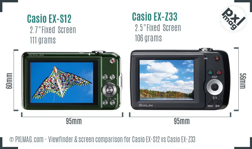 Casio EX-S12 vs Casio EX-Z33 Screen and Viewfinder comparison