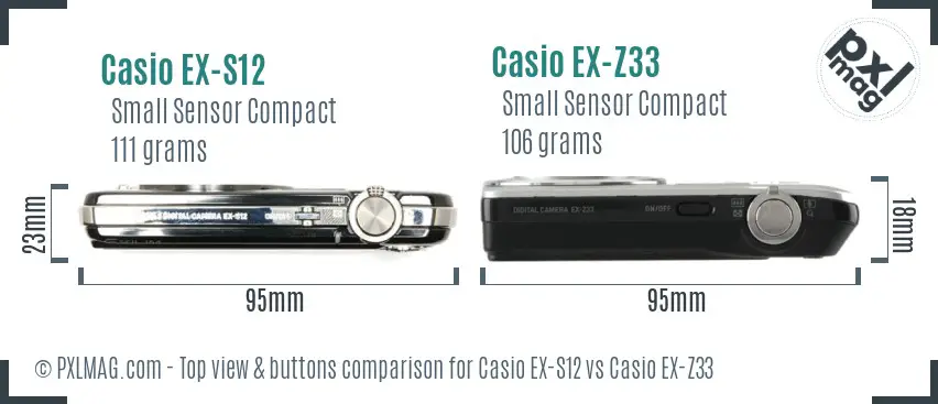 Casio EX-S12 vs Casio EX-Z33 top view buttons comparison