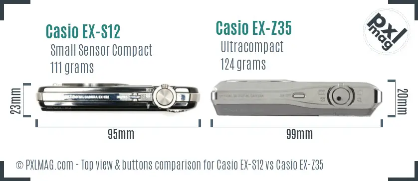 Casio EX-S12 vs Casio EX-Z35 top view buttons comparison