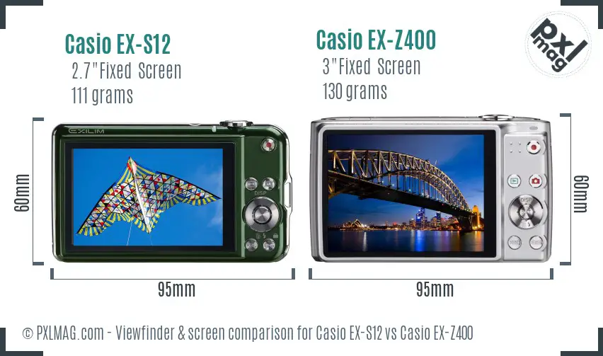 Casio EX-S12 vs Casio EX-Z400 Screen and Viewfinder comparison