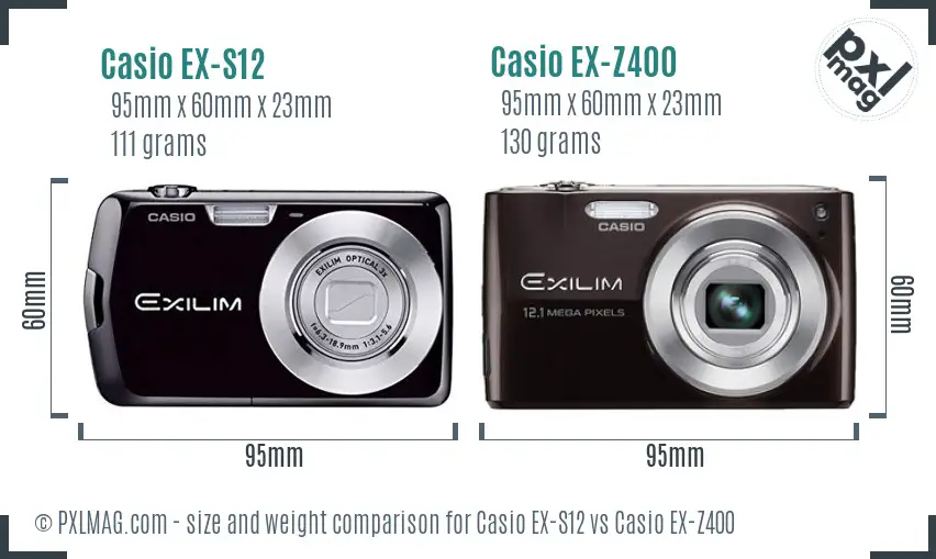 Casio EX-S12 vs Casio EX-Z400 size comparison