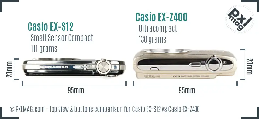 Casio EX-S12 vs Casio EX-Z400 top view buttons comparison