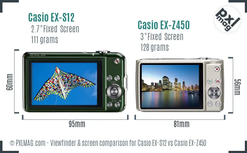 Casio EX-S12 vs Casio EX-Z450 Screen and Viewfinder comparison