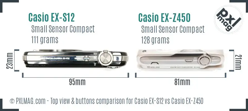 Casio EX-S12 vs Casio EX-Z450 top view buttons comparison