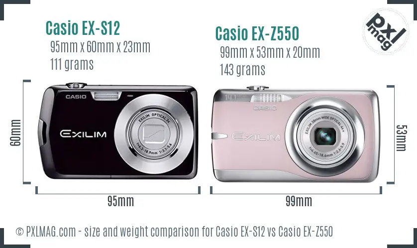 Casio EX-S12 vs Casio EX-Z550 size comparison