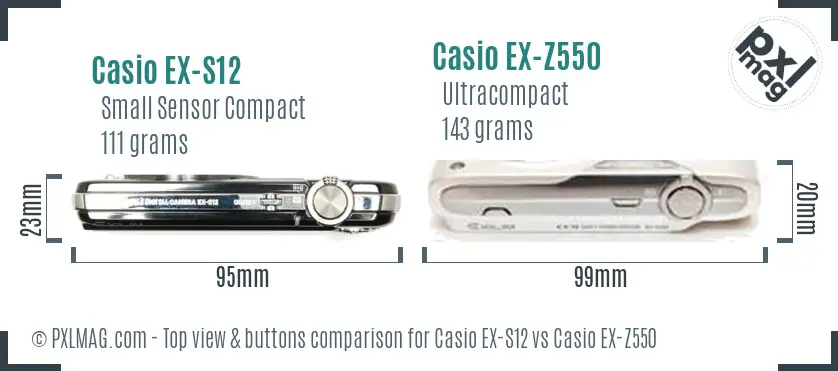 Casio EX-S12 vs Casio EX-Z550 top view buttons comparison