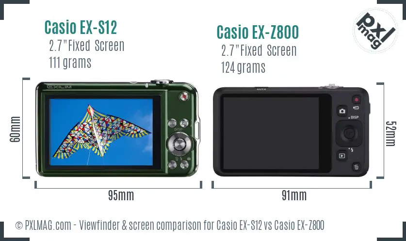 Casio EX-S12 vs Casio EX-Z800 Screen and Viewfinder comparison