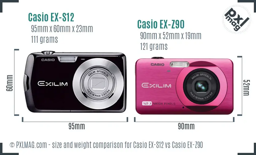 Casio EX-S12 vs Casio EX-Z90 size comparison