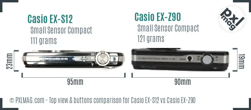 Casio EX-S12 vs Casio EX-Z90 top view buttons comparison