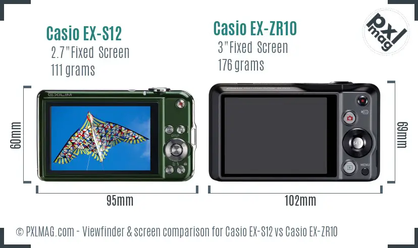 Casio EX-S12 vs Casio EX-ZR10 Screen and Viewfinder comparison