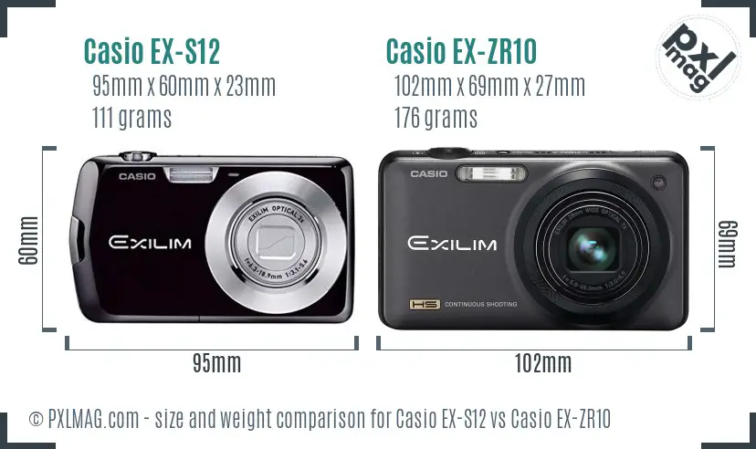 Casio EX-S12 vs Casio EX-ZR10 size comparison