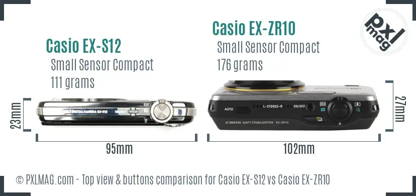 Casio EX-S12 vs Casio EX-ZR10 top view buttons comparison