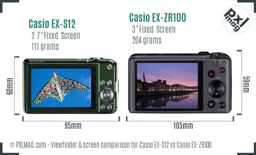 Casio EX-S12 vs Casio EX-ZR100 Screen and Viewfinder comparison