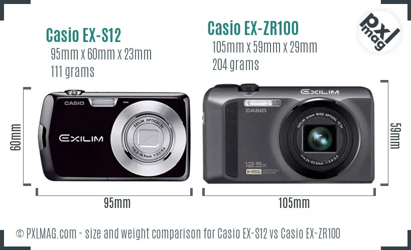 Casio EX-S12 vs Casio EX-ZR100 size comparison