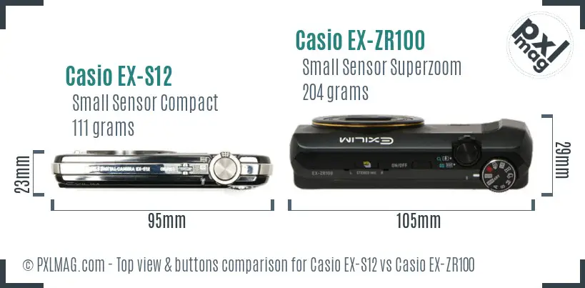 Casio EX-S12 vs Casio EX-ZR100 top view buttons comparison