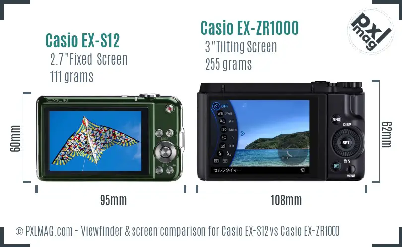 Casio EX-S12 vs Casio EX-ZR1000 Screen and Viewfinder comparison