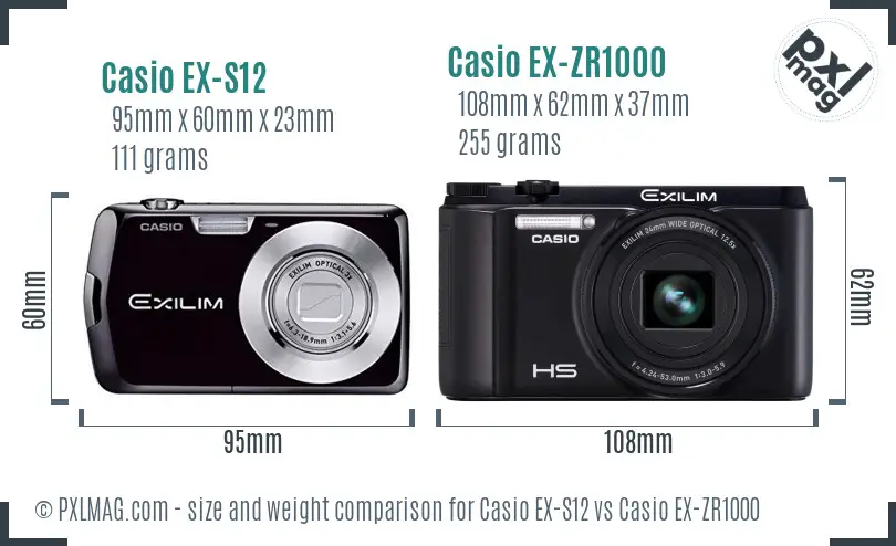 Casio EX-S12 vs Casio EX-ZR1000 size comparison