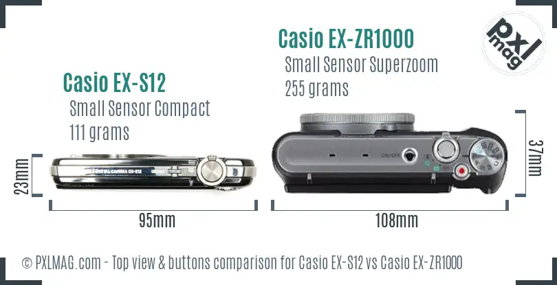 Casio EX-S12 vs Casio EX-ZR1000 top view buttons comparison