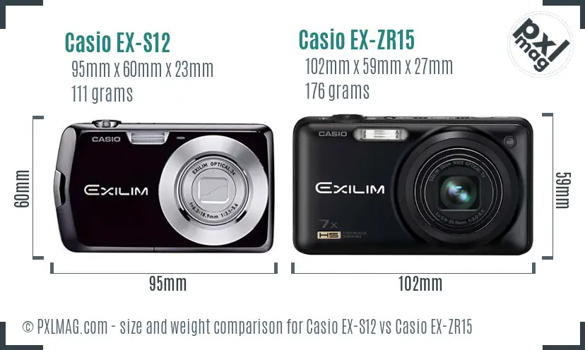 Casio EX-S12 vs Casio EX-ZR15 size comparison