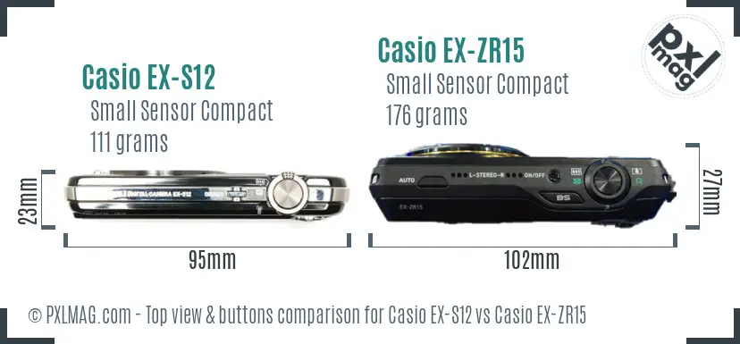 Casio EX-S12 vs Casio EX-ZR15 top view buttons comparison