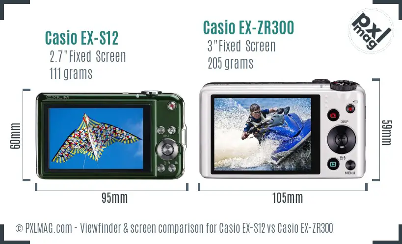 Casio EX-S12 vs Casio EX-ZR300 Screen and Viewfinder comparison