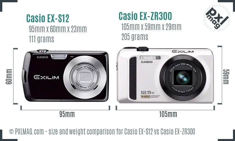 Casio EX-S12 vs Casio EX-ZR300 size comparison