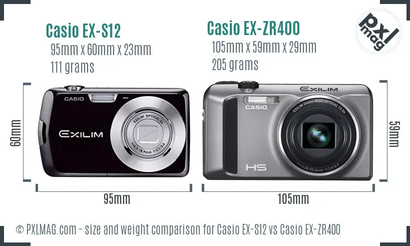 Casio EX-S12 vs Casio EX-ZR400 size comparison