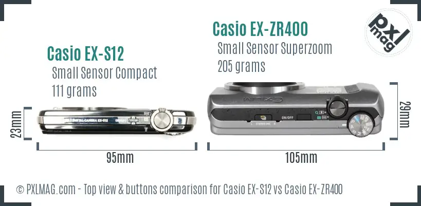 Casio EX-S12 vs Casio EX-ZR400 top view buttons comparison