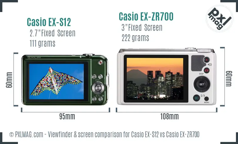 Casio EX-S12 vs Casio EX-ZR700 Screen and Viewfinder comparison