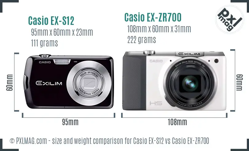 Casio EX-S12 vs Casio EX-ZR700 size comparison