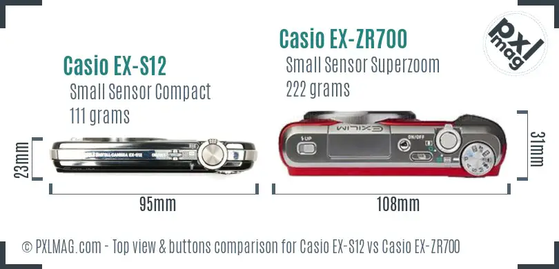 Casio EX-S12 vs Casio EX-ZR700 top view buttons comparison