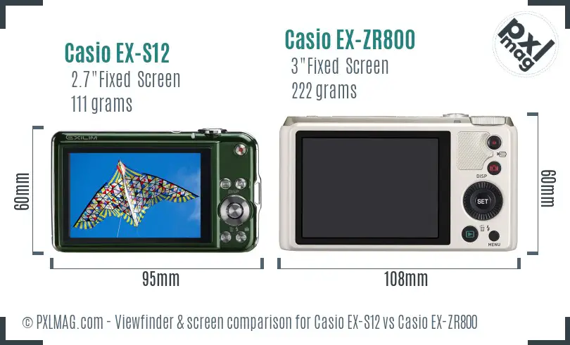 Casio EX-S12 vs Casio EX-ZR800 Screen and Viewfinder comparison