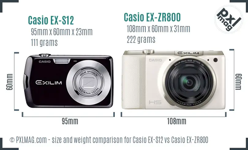 Casio EX-S12 vs Casio EX-ZR800 size comparison