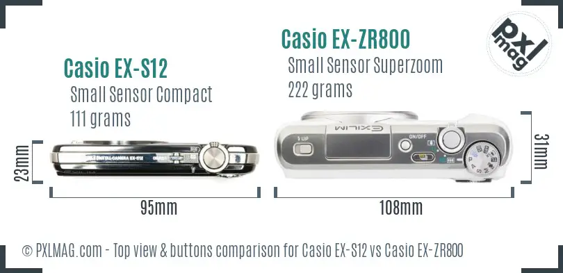 Casio EX-S12 vs Casio EX-ZR800 top view buttons comparison