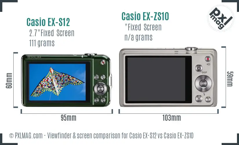 Casio EX-S12 vs Casio EX-ZS10 Screen and Viewfinder comparison