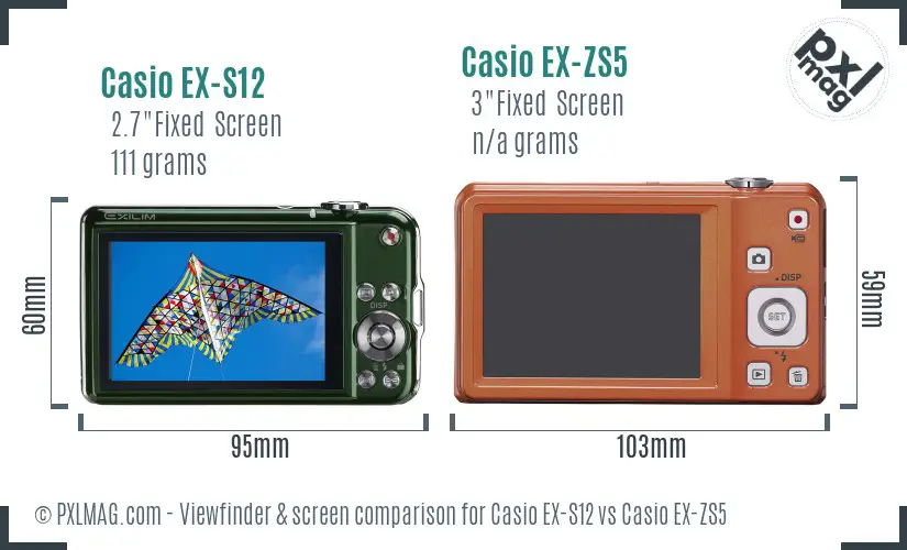Casio EX-S12 vs Casio EX-ZS5 Screen and Viewfinder comparison