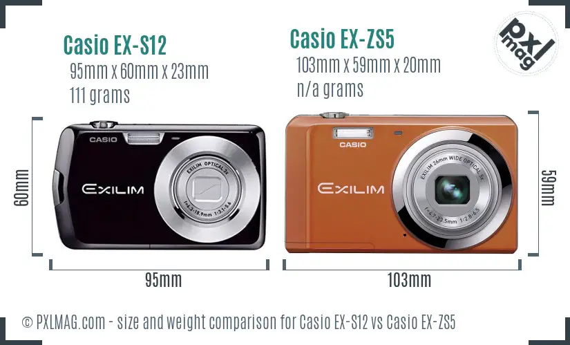 Casio EX-S12 vs Casio EX-ZS5 size comparison