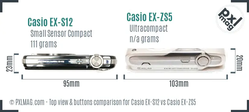 Casio EX-S12 vs Casio EX-ZS5 top view buttons comparison