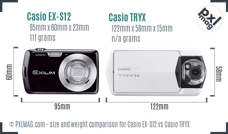 Casio EX-S12 vs Casio TRYX size comparison Casio EX-S12 vs Casio TRYX size comparison