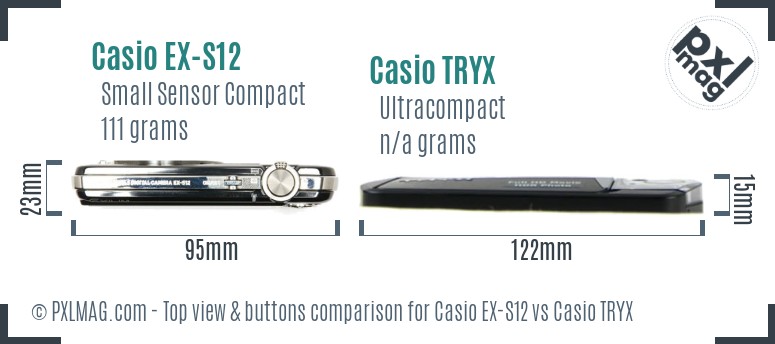 Casio EX-S12 vs Casio TRYX top view buttons comparison